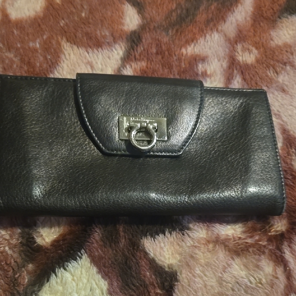 Salvatore Ferragamo Black Leather Clutch